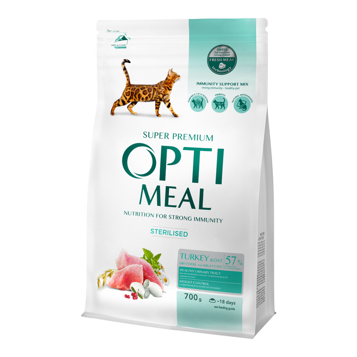 Сухий корм для дорослих стерилізованих котів Optimeal Adult Cat Sterilised Turkey with Oat 700 г - masterzoo.ua