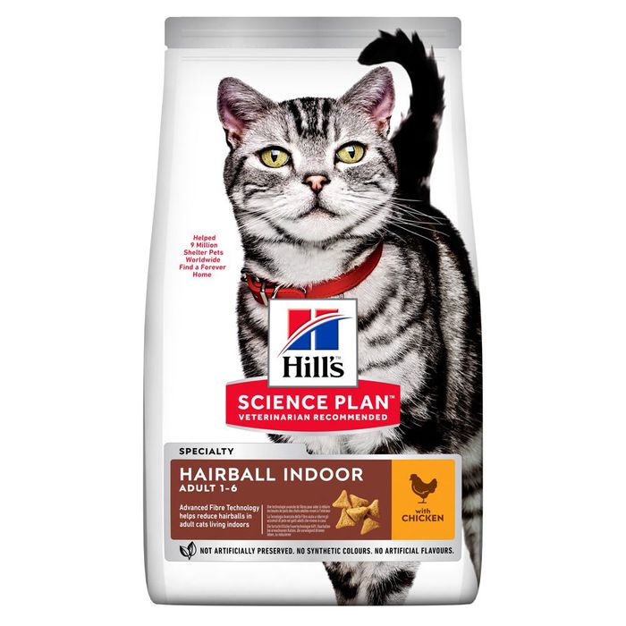Сухой корм для кошек Hill's Science Plan Hairball Indoor Adult 1-6 3 кг - курица - masterzoo.ua