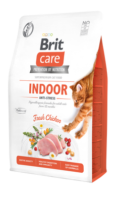 Сухий корм для котів, які мешкають в приміщенні Brit Care Cat GF Indoor Anti-stress 2 кг (курка) - masterzoo.ua