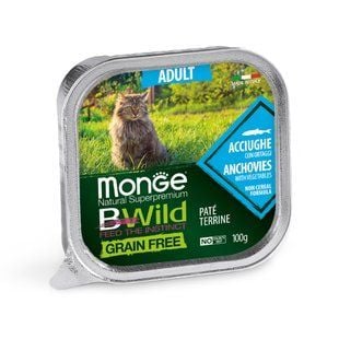 Влажный корм для кошек Monge Bwild Grain Free Adult 100 г - анчоус и овощи - masterzoo.ua