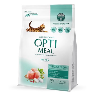 Сухий корм для кошенят Optimeal Kitten Chicken 200 г + 100 г у подарунок