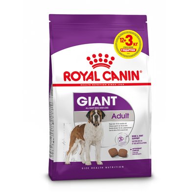 Сухой корм для взрослых собак гигантских пород от 18 до 24 месяцев Royal Canin Giant Adult 12 кг + 3 кг - masterzoo.ua