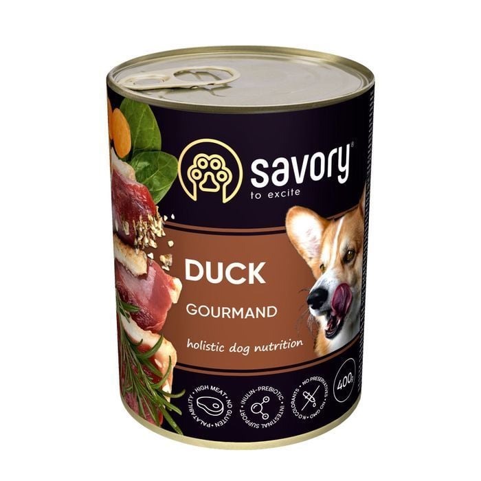 Упаковка вологого корму для собак Savory Gourmand Adult 5+1 шт х 400 г - качка - masterzoo.ua