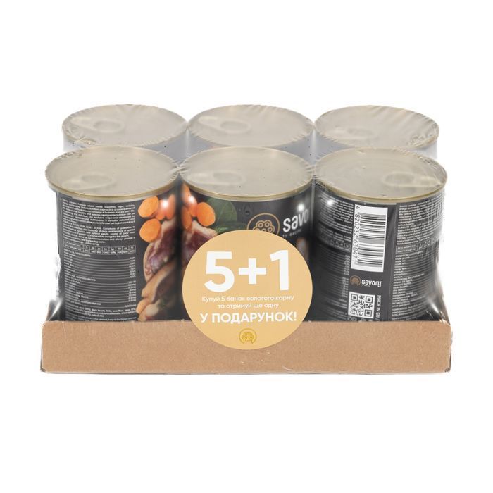 Упаковка вологого корму для собак Savory Gourmand Adult 5+1 шт х 400 г - качка - masterzoo.ua