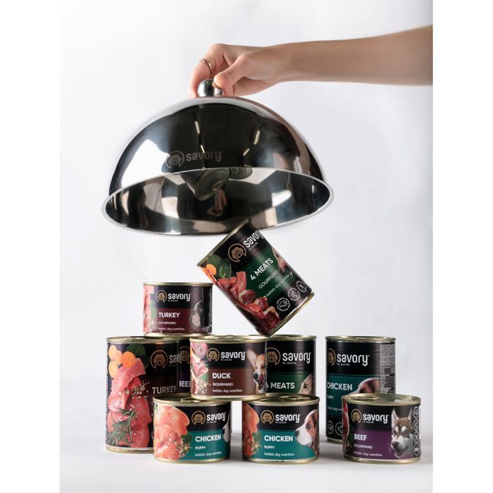 Упаковка вологого корму для собак Savory Gourmand Adult 5+1 шт х 400 г - качка - masterzoo.ua