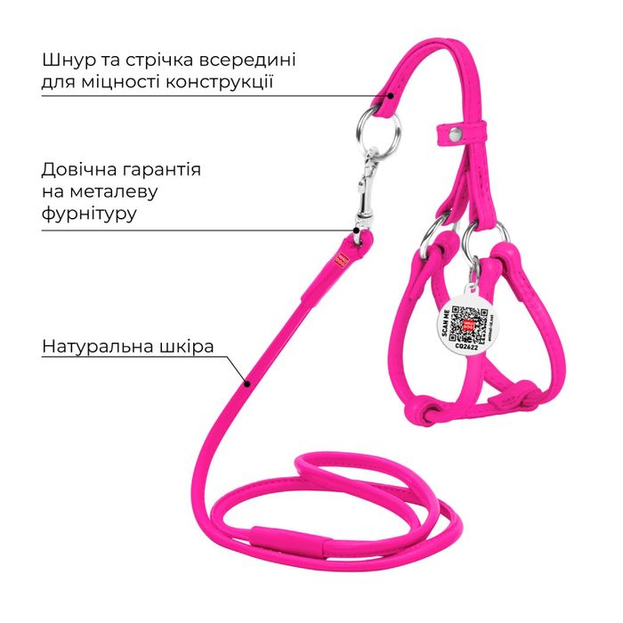 Шлея з повідцем для cобак COLLAR Нейлон XXS - рожева - masterzoo.ua