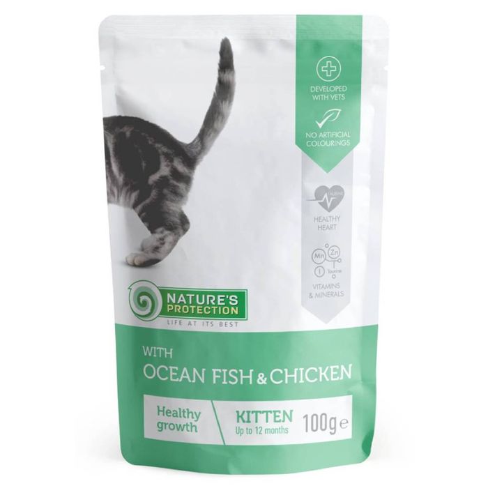 Влажный корм для котят Nature's Protection Kitten pouch 100 г - океаническая рыба и курица - masterzoo.ua