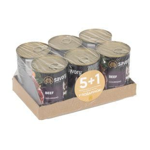 Упаковка вологого корму для собак Savory Gourmand Adult 5+1 шт х 400 г - яловичина - masterzoo.ua