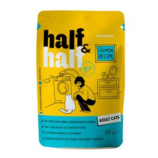 Вологий корм для котів Half&Half Adult pouch 100 г - лосось - masterzoo.ua