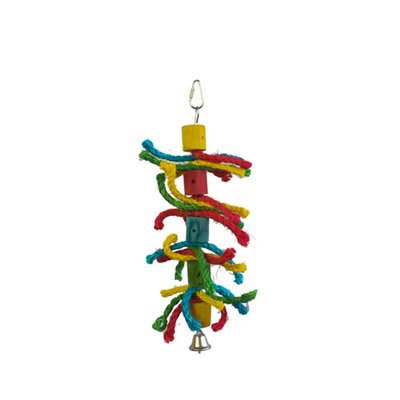 Іграшка для птахів TOPAN дерев'яні блоки з кольоровими нитками та дзвіночок 30 x 13 см - masterzoo.ua