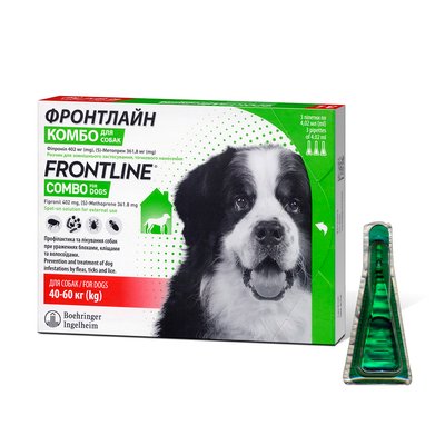 Краплі на холку для собак Boehringer Ingelheim (Merial) «Frontline Combo» (Фронтлайн Комбо) від 40 до 60 кг, 1 піпетка (від зовнішніх паразитів) - masterzoo.ua