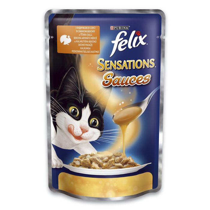 Вологий корм для котів Felix Sensations Sauces Turkey & Bacon 100 г - індичка та бекон - masterzoo.ua