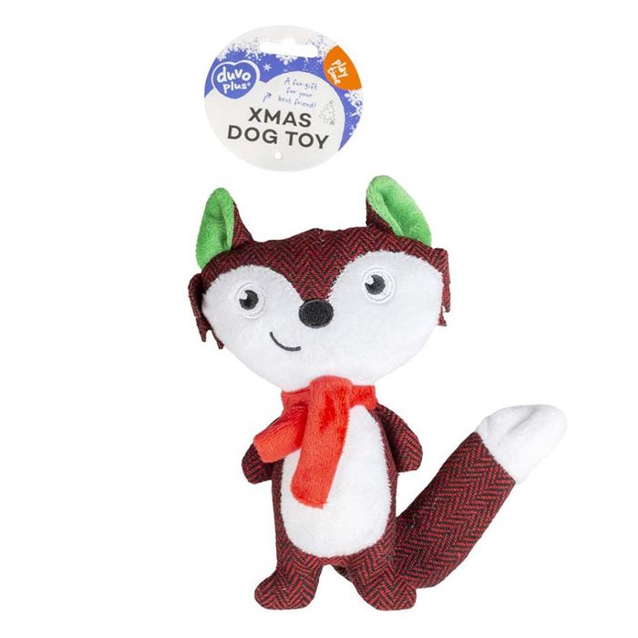 Різдвяна іграшка для собак Duvo+ Лисиця з пискавкою 18 x 15 x 5 см (плюш) - masterzoo.ua