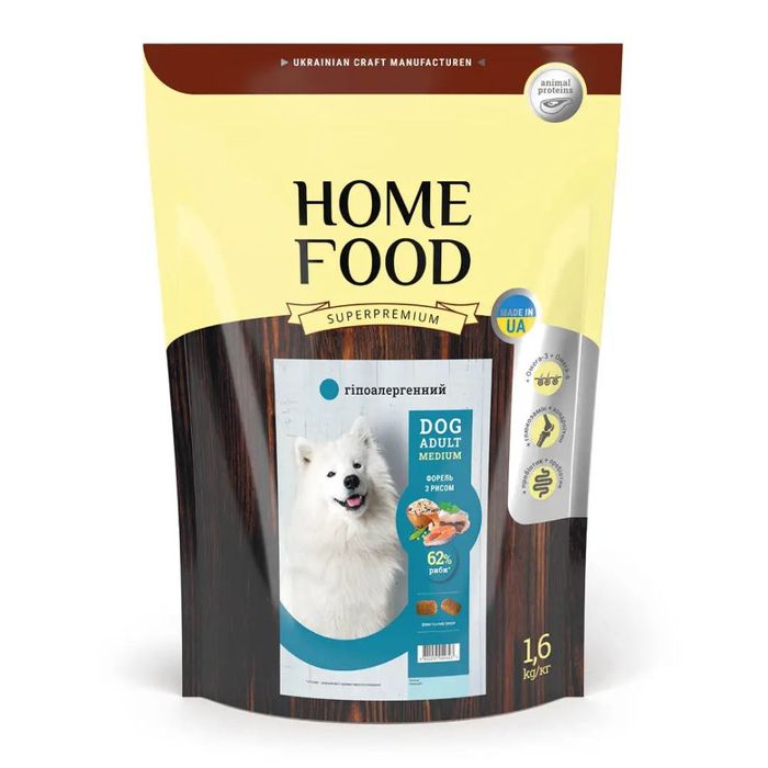 Сухий корм для собак Home Food Adult Medium 1,6 кг - форель і рис - masterzoo.ua