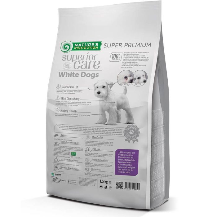Сухой корм для щенков Nature's Protection Superior Care White Dogs Grain Free Junior All Breeds 1,5 кг - лосось - masterzoo.ua