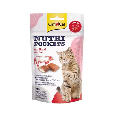 Витаминные лакомства для кошек GimCat Nutri Pockets Говядина+Солод 60 г (для чувствительного пищеварения) - masterzoo.ua