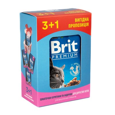 Влажный корм для кошек Brit Premium pouch 4 x 100 г - курица и индейка - masterzoo.ua