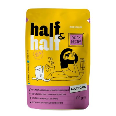 Вологий корм для котів Half&Half Adult pouch 100 г - качка - masterzoo.ua