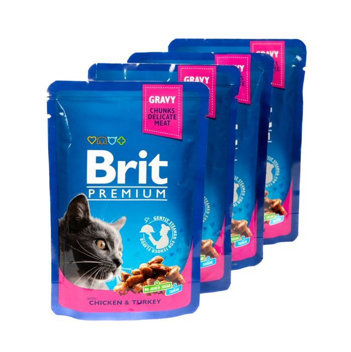 Влажный корм для кошек Brit Premium pouch 4 x 100 г - курица и индейка - masterzoo.ua