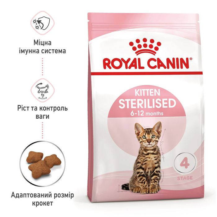 Набір корму для кошенят Royal Canin Kitten Sterilised 2 кг + 4 pouch - домашня птиця - masterzoo.ua