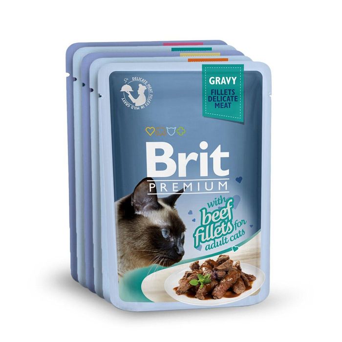 Вологий корм для котів Brit Premium Cat Beef Fillets Gravy pouch 6 х 85 г (філе яловичини в соусі) - masterzoo.ua