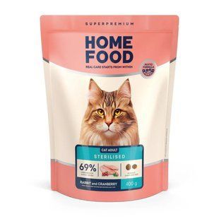Сухий корм для котів Home Food Adult For Sterilised/Neutered 400 г - кролик та журавлина - masterzoo.ua