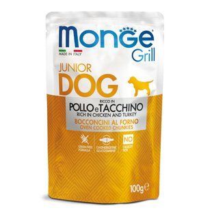 Вологий корм для цуценят Monge Grill Puppy & Junior 100 г - курка та індичка - masterzoo.ua