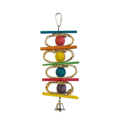 Іграшка для птахів TOPAN намистини плетені із соломи та дзвіночок 25 x 10 см - masterzoo.ua