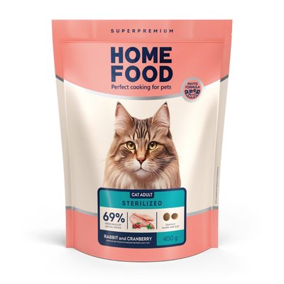 Сухий корм для котів Home Food Adult For Neutered Sterilised 400 г - кролик та журавлина - masterzoo.ua