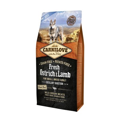Сухий корм для дорослих собак дрібних порід Carnilove Fresh Ostrich & Lamb 6 кг (ягня та страус) - masterzoo.ua