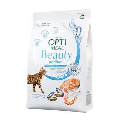 Сухий корм для котів Optimeal Beauty Podium Shiny Coat & Dental Care 4 кг (морепродукти) - masterzoo.ua