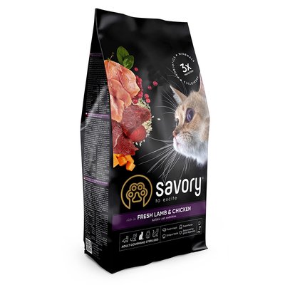 Сухий корм для котів Savory Adult Cat Steril Fresh 2 кг - ягня та курка - masterzoo.ua
