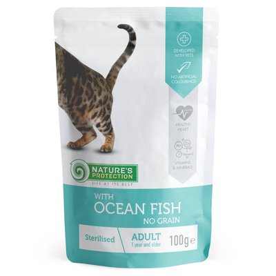 Вологий корм для котів Nature's Protection Sterilised pouch 100 г - океанічна риба - masterzoo.ua