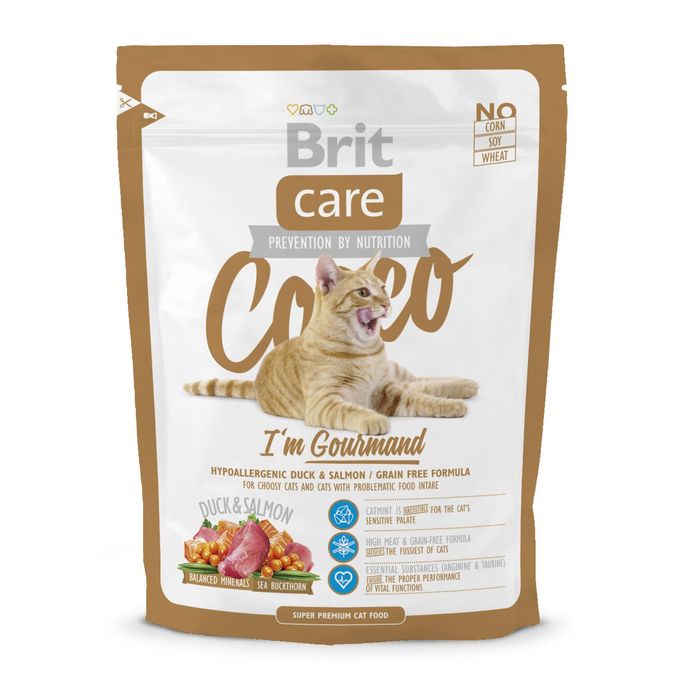 Сухий корм для вибагливих котів з чутливим травленням Brit Care Cat Cocco I am Gourmand 400 г (качка та лосось) - masterzoo.ua