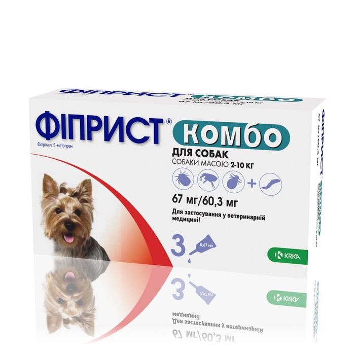 Капли на холку для собак KRKA «Фиприст Комбо» от 2 до 10 кг, 1 пипетка (от внешних паразитов) - masterzoo.ua