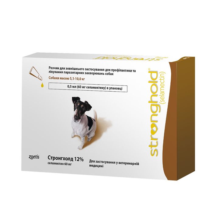 Краплі на холку для собак Стронгхолд 12% 0,5 мл від 5 до 10 кг, 1 піпетка - masterzoo.ua