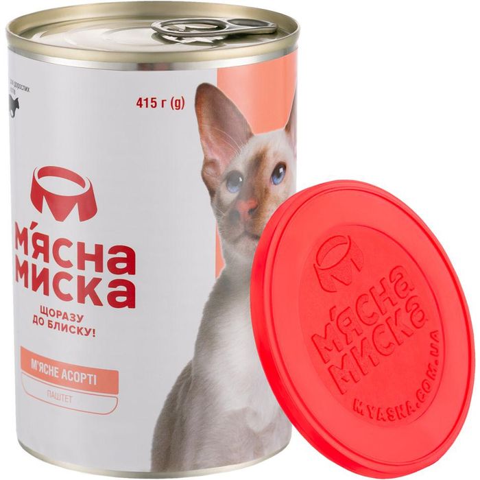 Паштет для взрослых кошек Мясная Миска 415 г (мясное ассорти) - masterzoo.ua