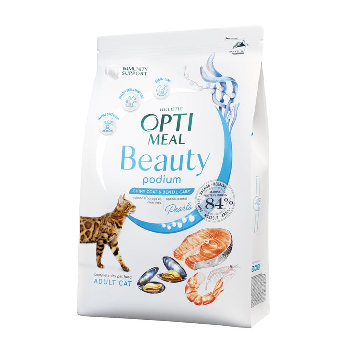 Сухой корм для кошек Optimeal Beauty Podium Shiny Coat & Dental Care 4 кг - морепродукты - masterzoo.ua