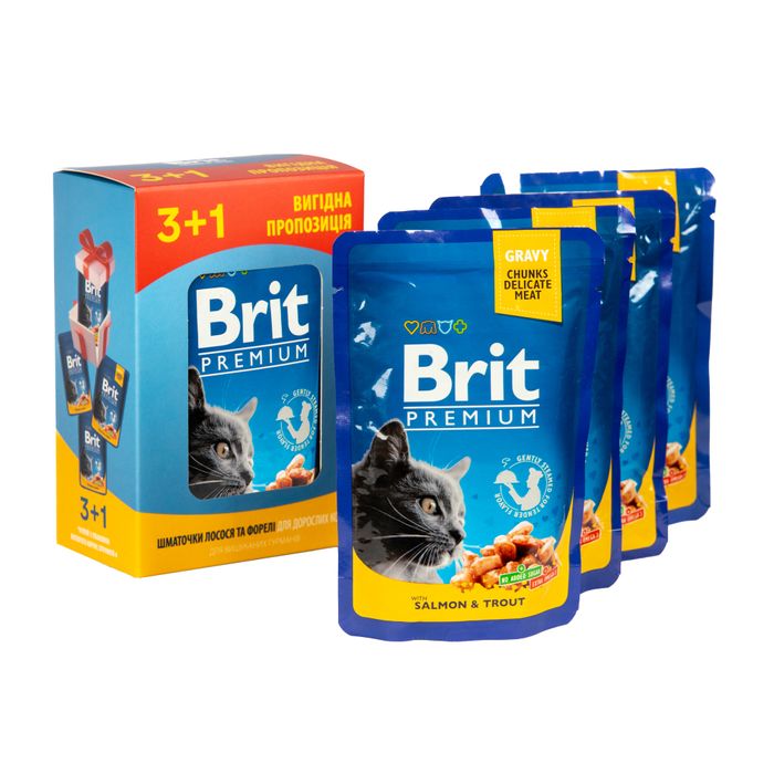 Влажный корм для кошек Brit Premium pouch 4 x 100 г - лосось и форель - masterzoo.ua