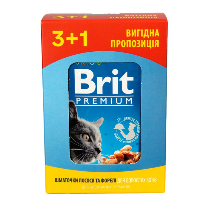 Влажный корм для кошек Brit Premium pouch 4 x 100 г - лосось и форель - masterzoo.ua