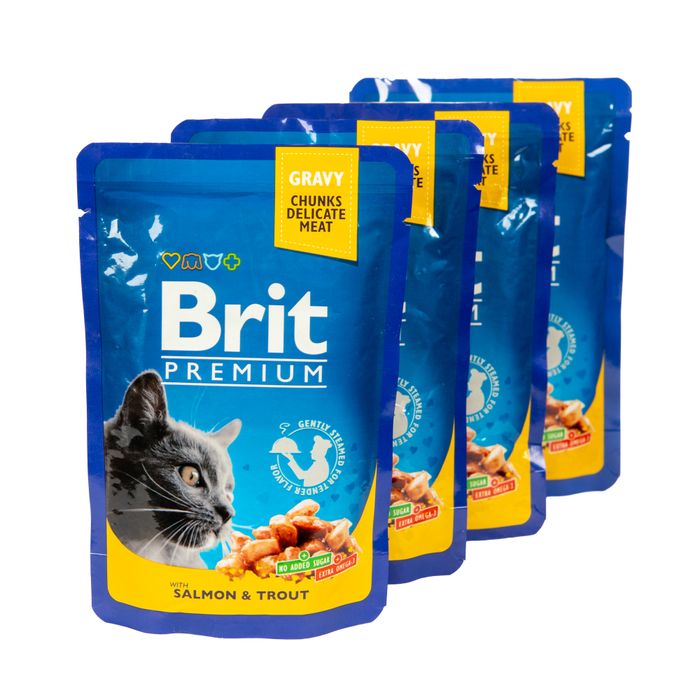 Вологий корм для котів Brit Premium pouch 4 x 100 г - лосось і форель - masterzoo.ua