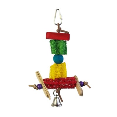 Іграшка для птахів TOPAN різнокольорові фігурки з люфи та дзвіночок 23 x 14 см - masterzoo.ua