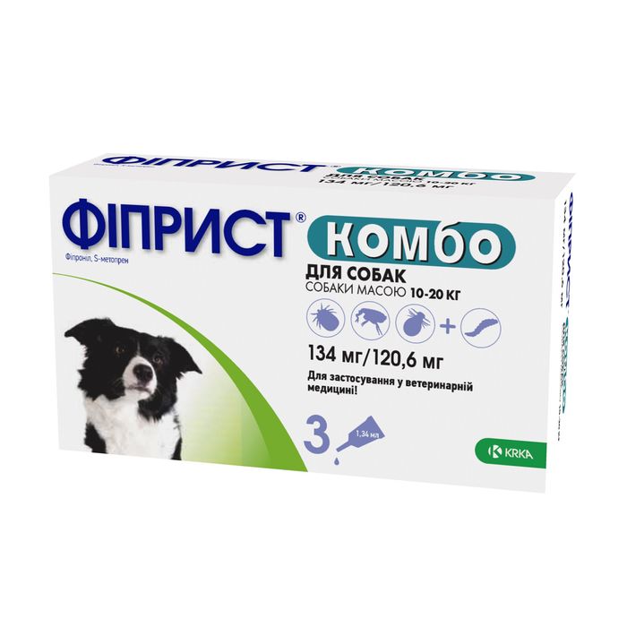 Капли на холку для собак KRKA «Фиприст Комбо» от 10 до 20 кг, 1 пипетка (от внешних паразитов) - masterzoo.ua