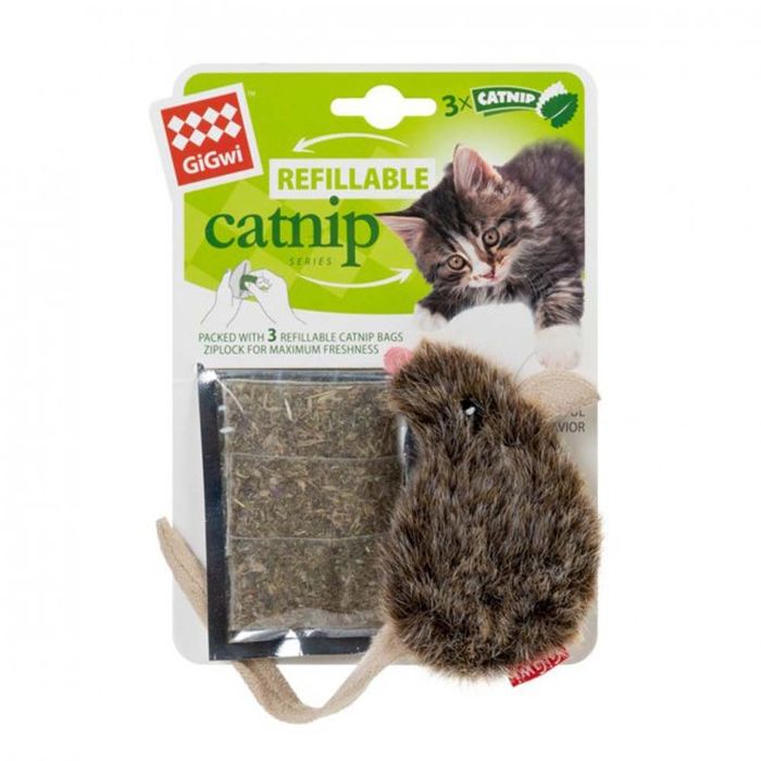 Іграшка для кота Мишка з м'ятою GiGwi Catnip 10 см (текстиль) - masterzoo.ua