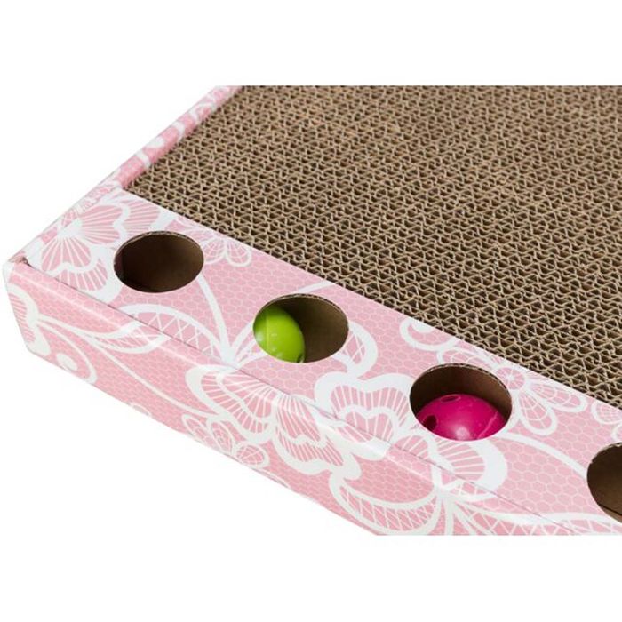 Дряпка картонна з м'ячиками та м'ятою Trixie 48 × 5 × 25 см (рожева) - masterzoo.ua
