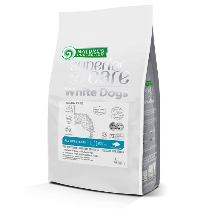 Сухий корм для собак Nature's Protection Superior Care White Dogs Grain Free All Sizes and Life Stages 4 кг - біла риба - masterzoo.ua