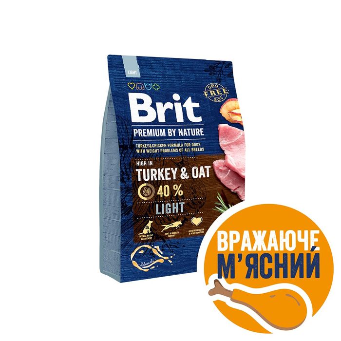 Сухой корм для собак с лишним весом Brit Premium Light 3 кг (индейка) - masterzoo.ua