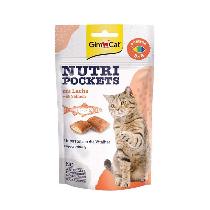 Вітамінні ласощі для котів GimCat Nutri Pockets Лосось + Омега 3 і Омега 6 60 г (повсякденний) - masterzoo.ua