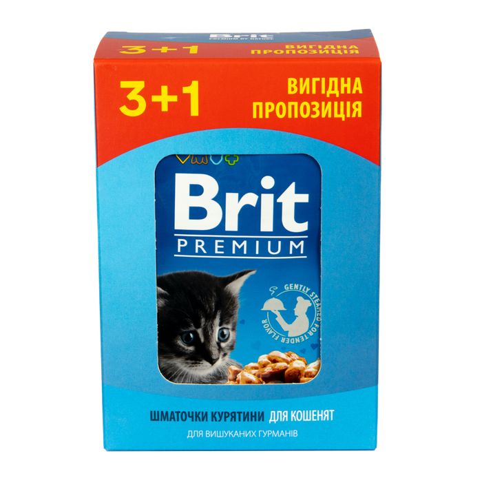 Вологий корм для кошенят Brit Premium pouch 4 x 100 г - курка - masterzoo.ua