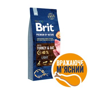 Сухой корм для собак с лишним весом Brit Premium Light 15 кг (индейка) - masterzoo.ua